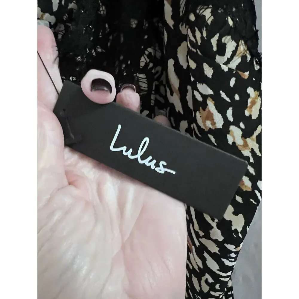 Lulu’s Black Brown Lace Trimmed Camisole Top Sz L NWT Y2K